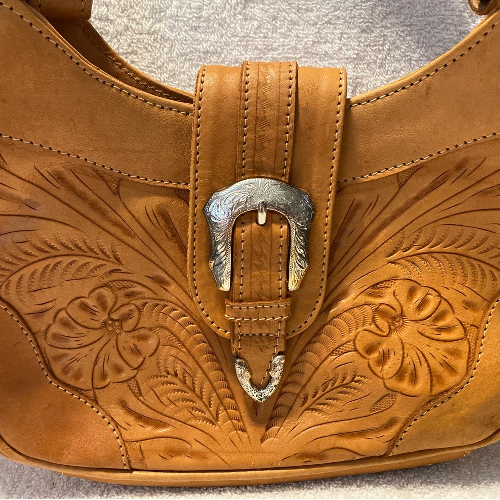 American West Handmade Tooled Leather Shoulder Bag